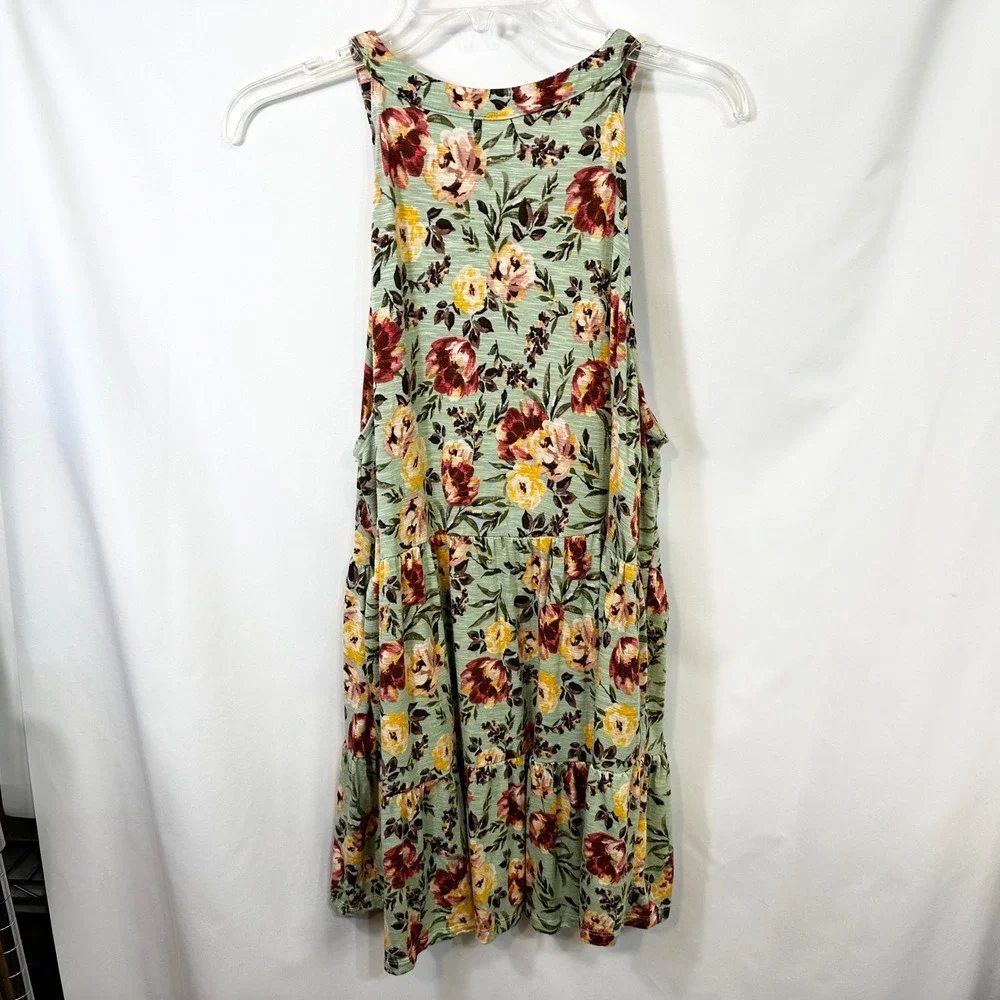 Torrid Super Soft Plus Size 3X Tank Top Green Floral Tiered Babydoll Swing 467 - Picture 4 of 10